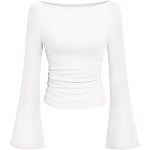Women's Long Sleeve Shirts Crop Tops White